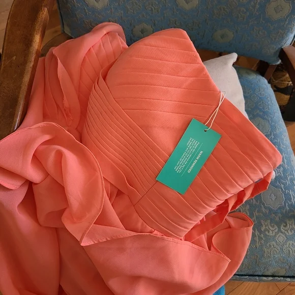 New Coral Peach Chiffon Strapless Dress - Picture 12 of 12